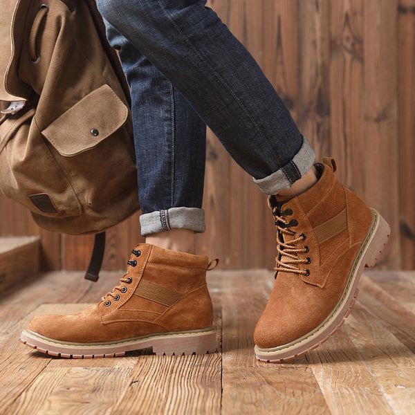 

mens work boots 2019 fashion outdoor genuine leather shoes men anti slip proof safety pig leather shoes boot men size 38-44, Black