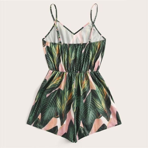 

elastic waist slip tropical summer rompers womens jumpsuit vneck spaghetti strap high waist playsuit wide leg jumpsuit, Black;white