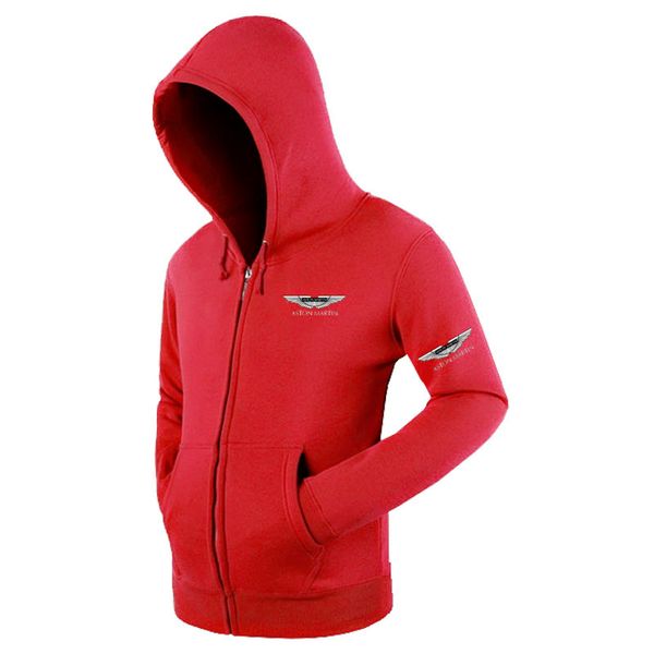 

fashion solid aston martin logo fleece zipper sweatshirts autumn am winter cardigan jacket casual hoodies, Black