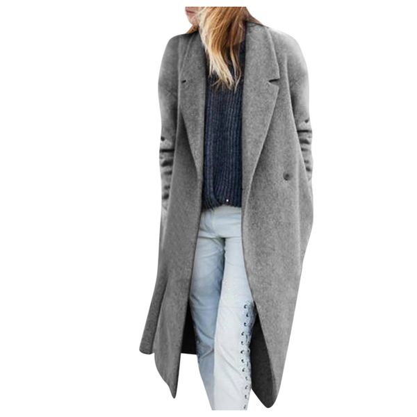 

women winter coat turn-down collar long fashion female jacket coat plus size female pocket casual windbreaker overcoat 2019, Black