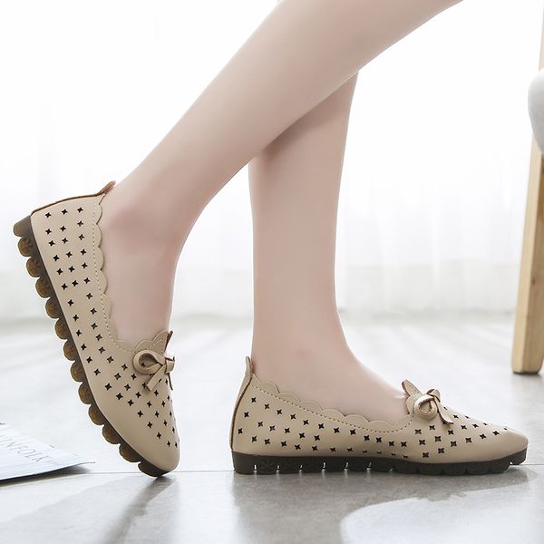 

summer flats shoes woman pu leather low heel slip on comfortable casual women shoes footwear leisure hollow bow knot loafers, Black