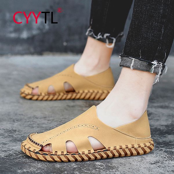 

fashion summer soft sandals men closed toe leather casual beach shoes sewing non-slip outdoor slippers sandalia masculina, Black