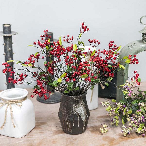 

artificial pomegranate berry branch with leaves fake fruit cherry flowers diy home garden decoration plants plantas artificiales