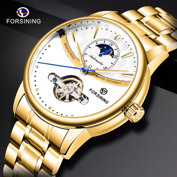 

forsining relogio masculino men causal fashion automatic mechanical watch luxury business skelenton male waterproof clock, Slivery;brown