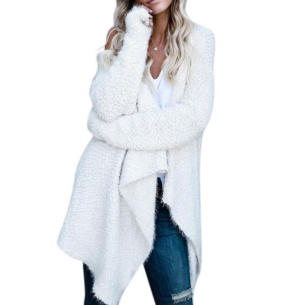 

european and american fashion irregularities knit cardigan solid color long sleeve long women keep warm sweater, White;black