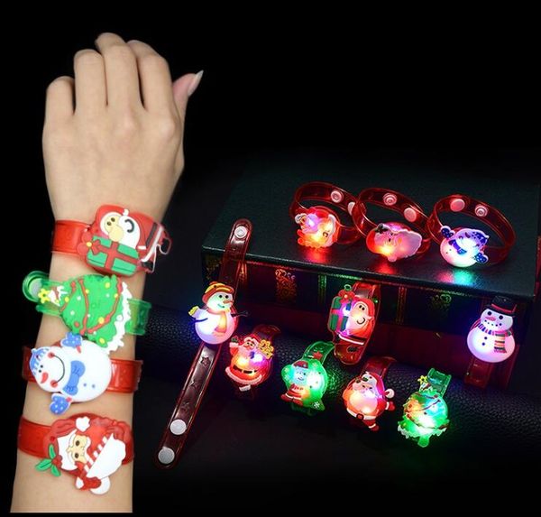 Natal dos desenhos animados LEVOU Luz Da Noite Festa de Natal Decoração Colorida LED Assista Brinquedo Meninos Meninas Flash Wrist Band Brilho Bracel Luminosa