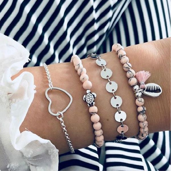 

multiple styles beads bracelet set for women bohemian marble stone handmade tassel rope chain bracelets party jewelry ketting, Golden;silver
