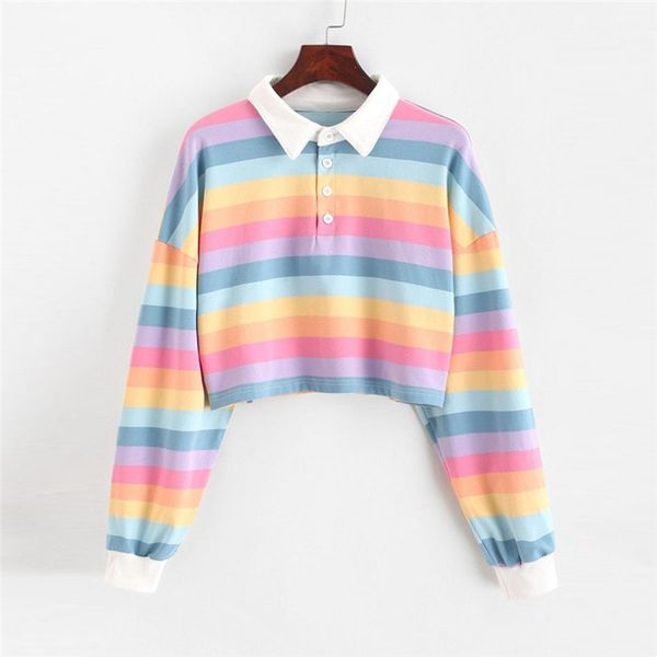 

novelty womens sweatshirt color stripe button long sleeve pullover hoodies tie dyed gradient color sweatshirt n3, Black