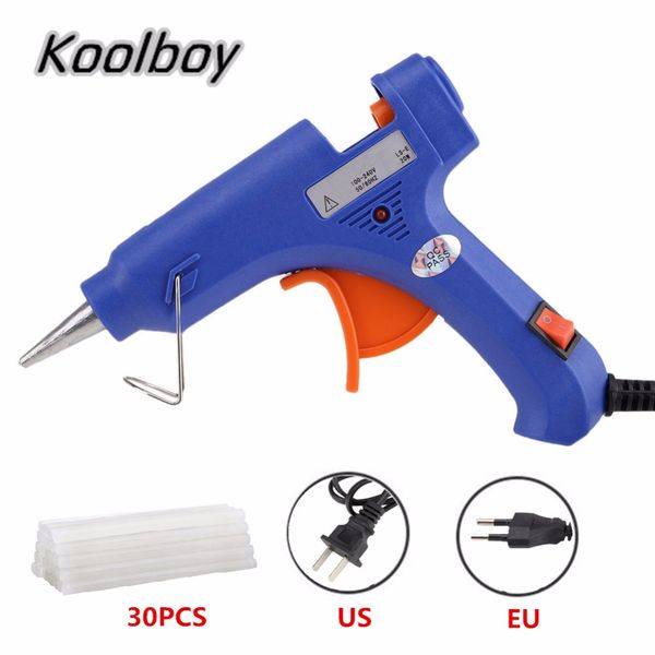 

20w eu/us plug melt glue gun with 30pc glue stick ac100v-240v industrial mini guns thermo electric heat temperature tool