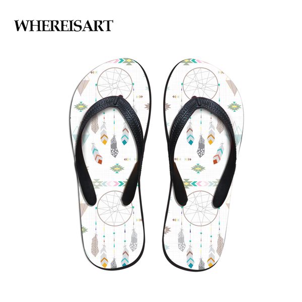 

whereisart women shoes slippers beach flip flops fashion bohemian dreamcatcher ladies summer flat sandals daily wear, Black