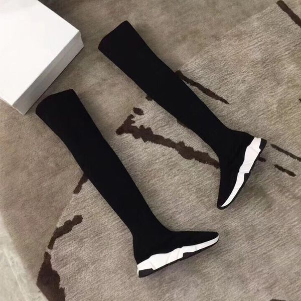 

socks boots designer fashion knitted elastic boots luxury knee high boots platform woman shoes large size socks shoes 35-42 43 us4-us12 11, Black