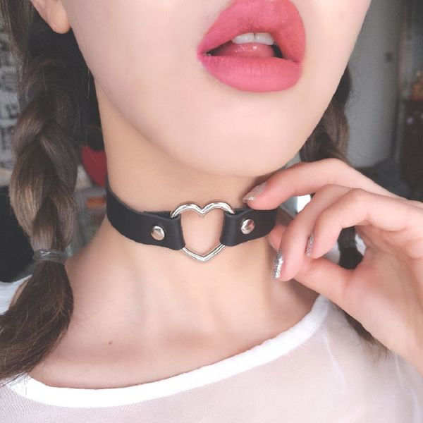 

vintage gothic punk black casual fashion female chokers necklaces heart harajuku korea ulzzang street pu cool necklace, Golden;silver