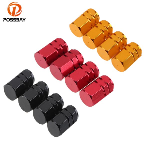 

possbay 4pcs car styling aluminum car wheel tire valves cap black gold tyre stem air caps airtight cover for auto truck bike