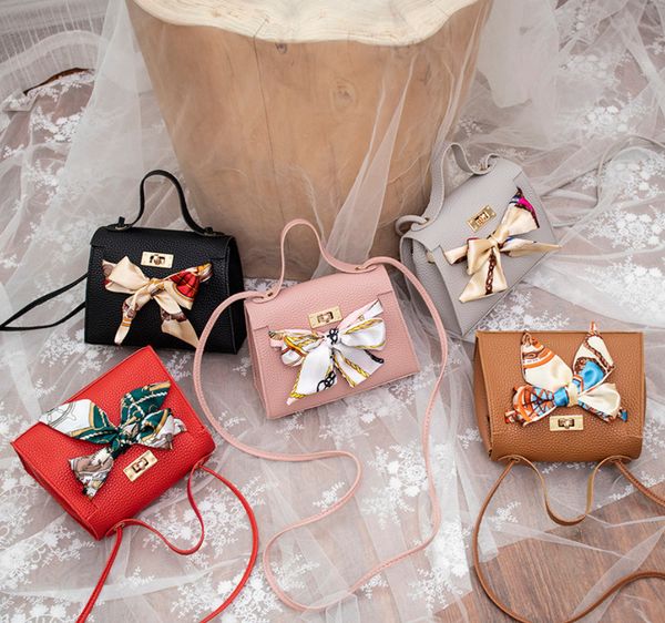 

children bags leather one bags old girls handbag scarves pu bows children shoulder silk kids crossbody a2046 crgcl, Red;black