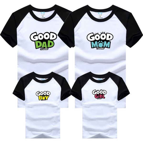 

family matching clothes mommy and me short sleeve t shirt mother daughter outfits father son look dad mom boy girls patchwork, Blue