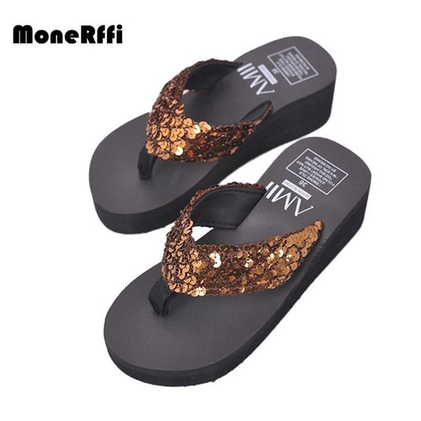 

monerffi new women's slippers sequins -slip sandals thong heels slippers -flops indoor outdoor, Black