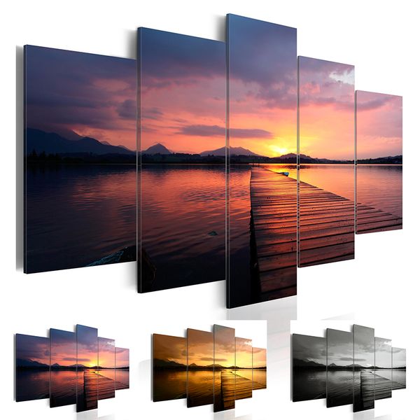 

5 panel modern printed sea sunset landscape painting picture cuadros canvas art seascape painting for living room no frame gift oil picture