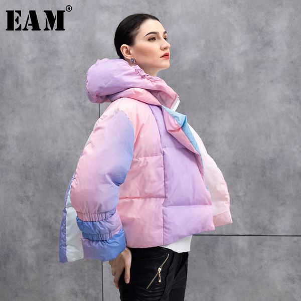 

eam] сыпучие fit красочные большой размер пуховик с капюшоном новый длинным рукавом теплый женщины ветровки мода tide осень зима 2020 1n207, Black