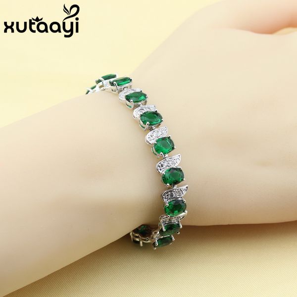

sell fashion silver color jewelry green imitated emerald white austrian crystal chain-link bracelet length 18+2cm for women, Black