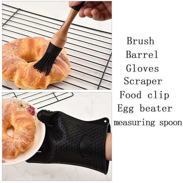 

silicone wood turner soup spoon spatula brush scraper pasta server gloves egg beater black kitchen cooking tools kitchenware