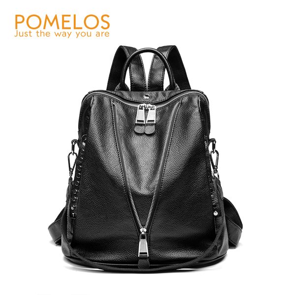 

pomelos women's backpack new arrival fashion bag backpack for girls pu leather and nylon fabric black for school