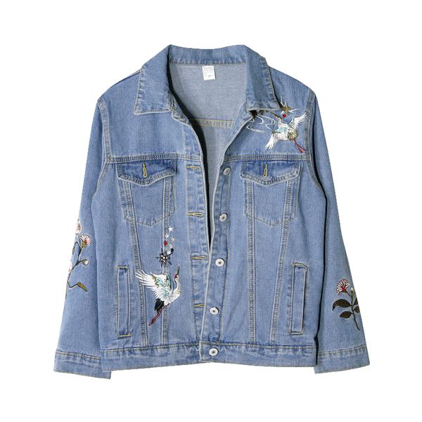 

womens basic coat denim jacket spring autumn embroidery flower bomber jacket leisure vintage large 3xl baseball outerwear female, Black;brown