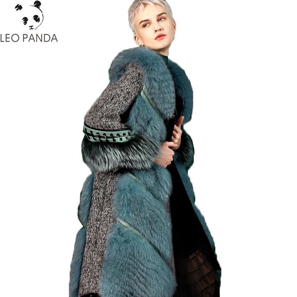 

winter new fashion women long sleeve thicken warm flare sleeve female pockets v-neck fox fur fur coat cy504, Black