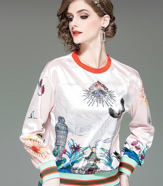 

fashion eagle flora printed long sleeve women sweatshirts pullover pink women coats street style sweatshirts, Black