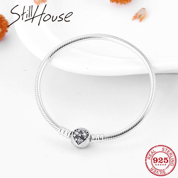 

valentine's day gift snake bone chain bracelets bangles real 925 sterling silver snowflake hearts fashion women jewelry, Golden;silver