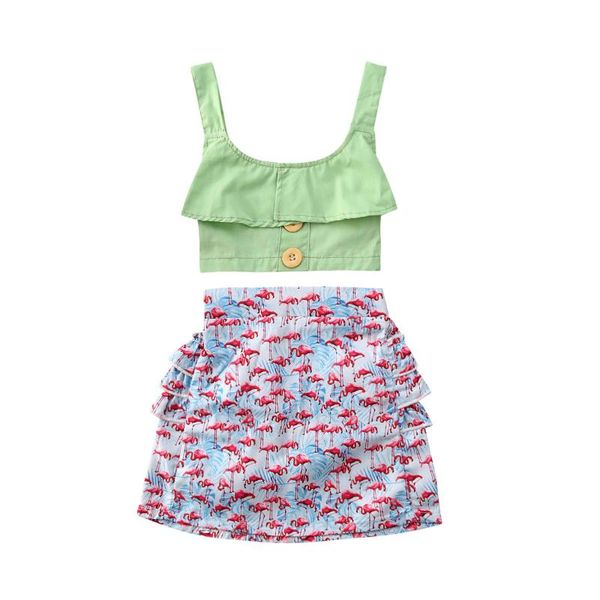 

1-6years сладкий ребенок девочка дети пуповины слинг топ + фламинго юбка летняя одежда наборы, White