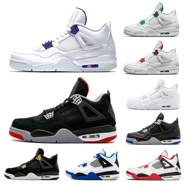 

2020 4 4s mens basketball shoes court purple what the metallic red pure money bred sneakers sports shoes size 7-13