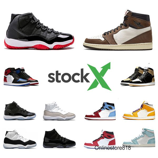 

stock x 1 travis scotts 11s bred 11 mens basketball shoes concord 45 spiderman cactus jack fearless 1s men women sports designers sneakers