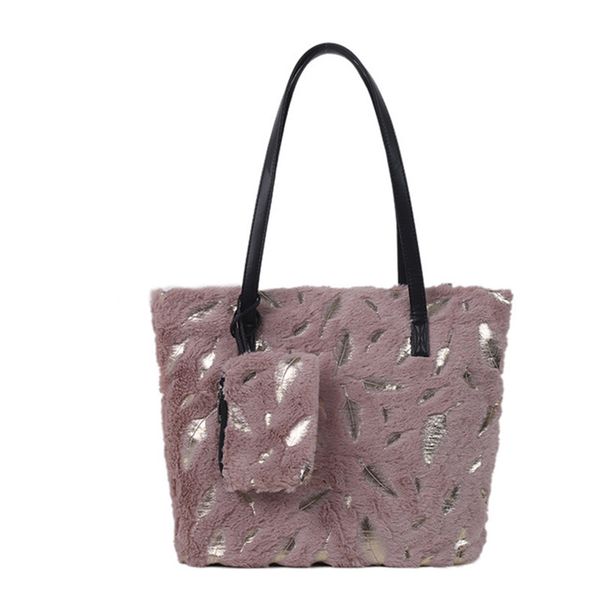 

pink sugao women shoulder bags tote bag luxury plush handbag purse designer shoulder bag 2pcs/set handbag stamping feather