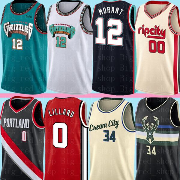 

ncaa 12 ja morant damian 0 lillard carmelo 00 anthony jersey giannis 34 antetokounmpo basketball jerseys s-xxl mens, Black;red