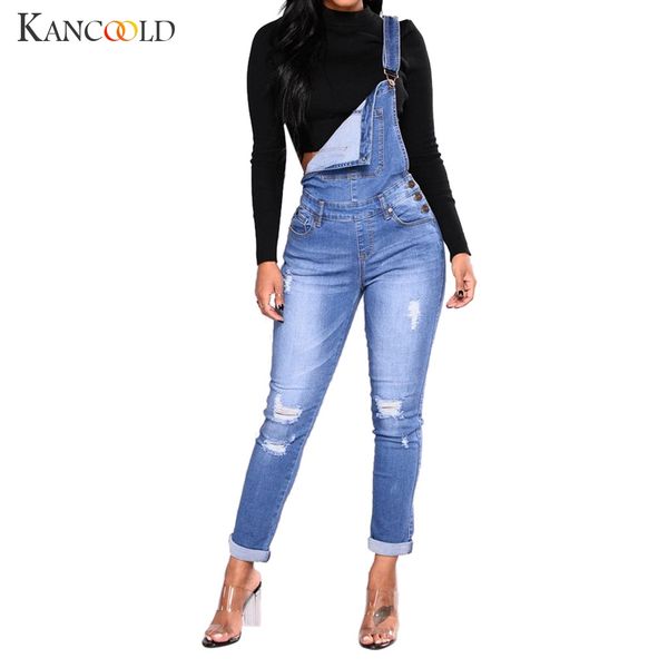 

kancoold women denim jumpsuit plus size leisure jeans straps ripped slim fit simple streetwear holiday fashion rompers overall, Black;white