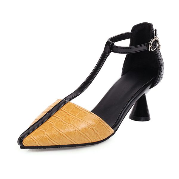 

cone heel t-shaped buckle heel covering pointed toe color block pumps high heels sandals summer 2020 women office party shoes, Black