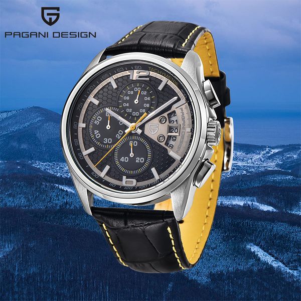 

pagani design men's watches fashion sport wristwatch male quartz chornograph men waterproof clock reloj hombres, Slivery;brown
