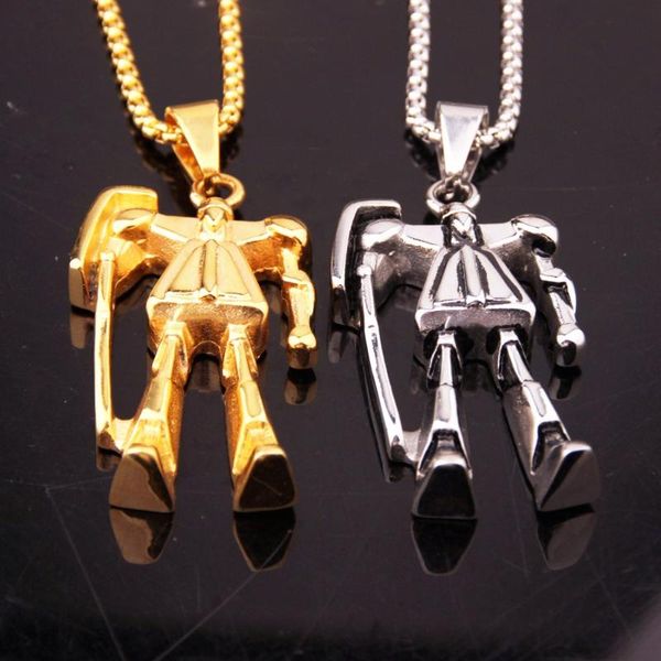 

cool hipper stainless steel silver/gold color trendy robot pendant necklace men's unisex's biker jewelry box link chain, Black