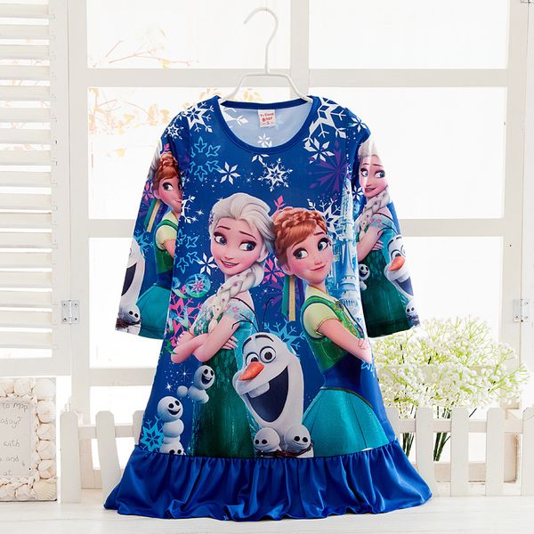 

2019 blue new style anna elsa pattern girls nightgowns children party dresses sleepwear pajamas baby girls nightie dress pyjamas, Blue;red
