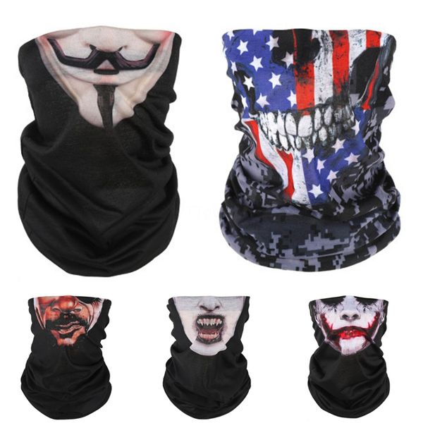 

us stock outdoor sports face shield mask seamless camo bandana multifunctional headwear headband neckwarmer magic skull scarf neck gaiter#88, Blue;black