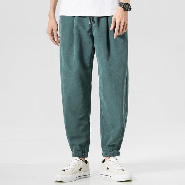 

new casual cotton stripe harem sweatpants men ankle banded jogger pencil pant fashion green blue drawstring elastic waist pants, Black