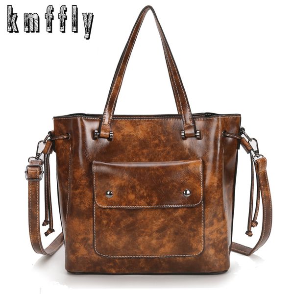 

women shoulder bag fashion women handbags 2019 new oil wax leather large capacity tote bag casual pu leather women messenger bag y190620