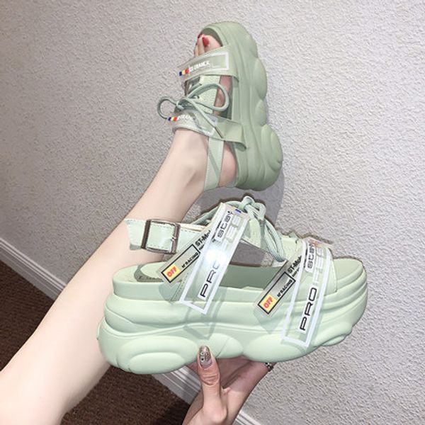 

sandals female color matching ins tide 2020 new sports summer wild thick bottom muffin shoes net red fashion casual shoes, Black