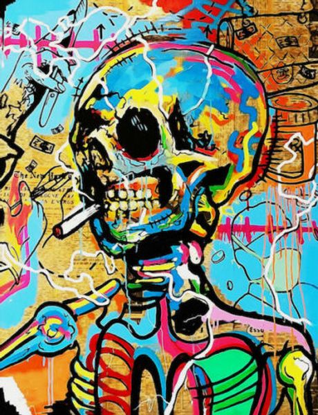 

alec monopoly oil painting on canvas graffiti art smoking skeleton home decor handpainted &hd print wall art canvas pictures 191101