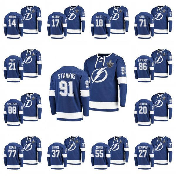 

тампа бэй молния 2020 stanley cup playoff 91 стивен stamkos 86 никита кучеров брайден пункт райан макдонаг блейк коулман джерси хаудяд, Black;red