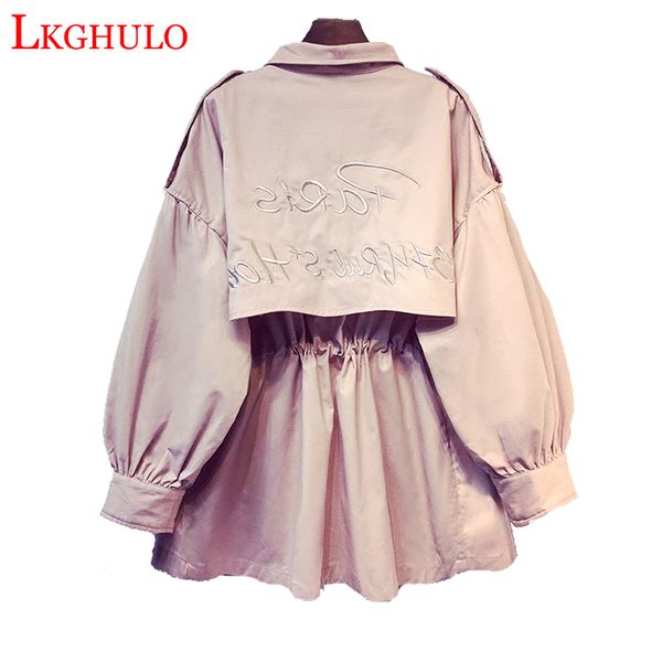 

lkghulo british style pink medium trench coat women overcoat casual outerwear autumn female coat windbreaker designer w526, Tan;black