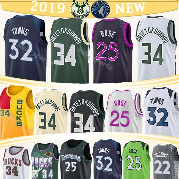 

giannis 34 antetokounmpo derrick 25 roseÂ karl-anthony 32 towns ray 34 allen andrew 22 wiggins men basketball jersreys, Black;red