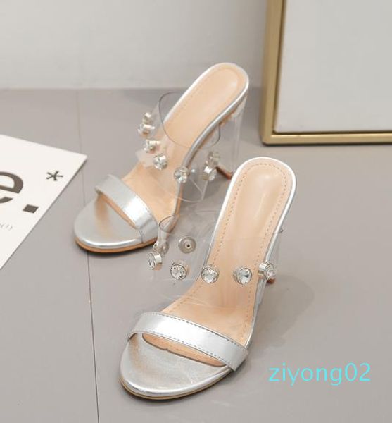 

luxury women designer slides silver rhinestone crystal shoes bride wedding shoes clear heels summer sandal size 35 to 40 z02, Black