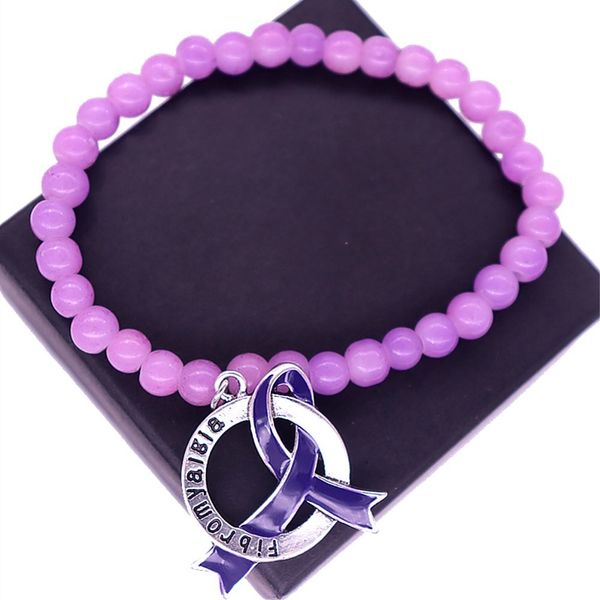 

handmade elastic beads disease purple ribbon awareness fibromyalgia bracelets cancer survivor jewelry, Golden;silver