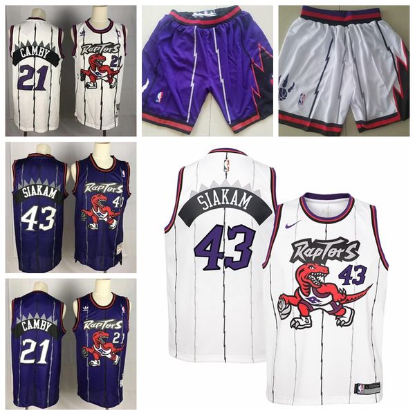 

2020 retro toronto raptors 43 pascal siakam vintage mens 21 marcus camby kyle 7 lowry shorts hwc hardwoods classics basketball jersey, Black;red